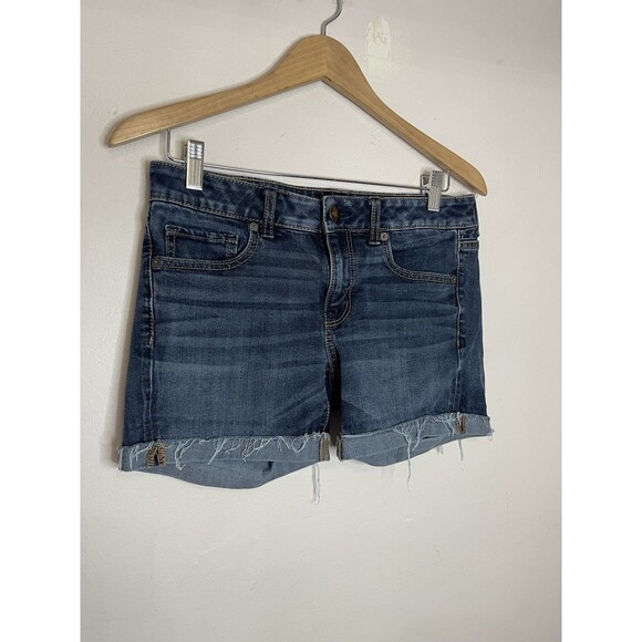 American Eagle Women's 8 Midi Denim Shorts Cuffed Dark Wash - Picture 2 of 6